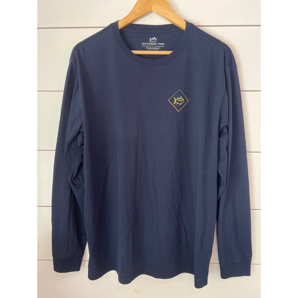 Southern Tide Mens Large Navy Blue Long Sleeve Skipjack Graphic Tee fisherman